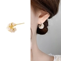 Elegant 18K gold plated sugar cube zircon studs with multi-prong setting on ears - Gold