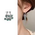Silver drop tassel earrings with mint blue zircon gemstones for elegant summer style - Silver