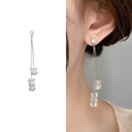 Silver tassel earrings with sparkling rhinestone ball pendants and long metal chains - Silver