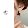Elegant 18K gold-plated cubic zirconia square stud earrings worn by an Asian model - Silver