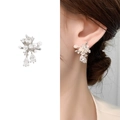 Pendientes de plata tipo fuegos artificiales con circonitas brillantes y perlas blancas - Plata Brillante