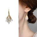 Golden firework-inspired earrings with sparkling marquise crystal clusters and model view - Gold