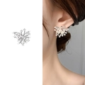 Elegant gold-plated butterfly stud earrings featuring white pearls and zircon crystals - Butterfly Shape (A0663B) / Bright Silver