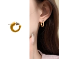 Chic gold C-shape stud earrings with silver conical tips and bicolor finish - Gold and Silver Contrast Color (A0873A)