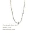 Detail of beaded pearl necklace showing 40+5cm length, 17.7g weight and 5mm diameter - Brushed Round Bead Pendant Style (A0359A)