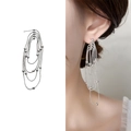 S925 silver needle multilayer tassel long earrings with shimmering tiered fringe design - Bright Silver
