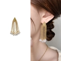 Pendientes de borla en cobre chapado en oro con cadenas de cuentas y cristales brillantes - Dorado (A1404-02A)