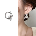 Elegant silver flower hoop earrings featuring sparkling pear-cut zircon for women - Bright Silver