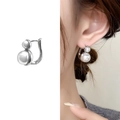 Pendientes de aro vintage con doble perla blanca y acabado en plata para mujer - Plateado