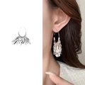 Silver fringe tassel earrings with U-shaped hoops and polished metal sheet pendants - Silver