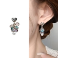 Orecchini pendenti in argento con cuori, perle di cristallo colorate e ciondoli - Argento (A1404-07B)