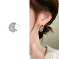Silver irregular geometric stud earrings with hammered texture and mesh center detail - Silver