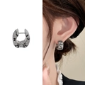 Silberne Creolen mit schwarz-weißem Zirkonia-Leopardmuster für Damen im Luxusstil - Silber