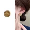 Golden octagon star stud earrings with pavé zircons and lifestyle model view - Gold (A0659C)