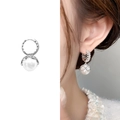 Elegant silver earrings with white round pearls and sparkling zircon flower crown details - Hollow Lace Pearl Style (A0665A Bright Silver)