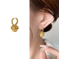 Golden acorn earrings with pavé crystals and matte finish on elegant huggie hoops - Acorn Pave Style (A0859C Gold)