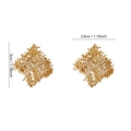 Macro view of gold woven metal earrings with dimensions of 3cm by 2.8cm on white background - Gold