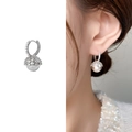Silver acorn drop earrings with sparkling pavé cubic zirconia and matte metallic sphere - Acorn Pave Style (A0859C Bright Silver)