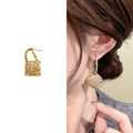 18K gold plated diamond-studded geometric square dangle earrings with clear zircons - Gold