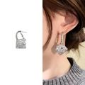 Elegant silver rhombic drop earrings with sparkling pavé cubic zirconia for women - Silver