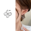 Silver hollow floral geometric earrings featuring a layered coil design and metallic core - Silver