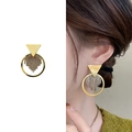 Orecchini geometrici dorati a foglia con strass scintillanti per donne, stile quotidiano - Oro