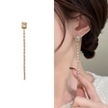 Elegantes pendientes largos dorados con piedras de circonita rectangulares para mujer - Dorado (A1503-05B)
