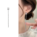 Pendientes de cadena de plata con circonita rectangular y borla larga de diamantes - Plata (A1503-05B)