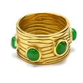 Vintage gold plated titanium ring with wavy texture and four green gemstones - US 6 / Gold Green