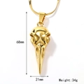 Collar con colgante de cráneo de cuervo de acero inoxidable dorado para estilo punk hip hop - Estilo de Cráneo de Cuervo Estereoscópico / Dorado
