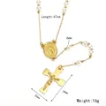 Retro gold rosary cross necklace with white beads and Mary medal, 47cm length - White Faux Pearl Gold Style (5198822084455) / Gold Pearl Style