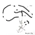 Vintage rosary necklace with black faceted beads and silver crucifix pendant for women - Black Faceted Beads Silver Style (5198822084453) / Steel Color Style 1