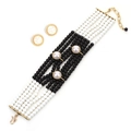 Ensemble collier de perles noires et blanches fait main avec boucles d'oreilles assorties - Ensemble de Bijoux en Perles d'Imitation Color Block Noir et Blanc (X-818)