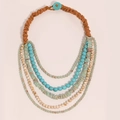 Mehrlagige handgefertigte Boho-Kette mit Türkis-Natursteinen und geflochtener Schnur - Blaue Halskette (X-974)