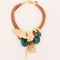 Collana multistrato in corda cerata con farfalla dorata e nappine floreali stile boho - Stile Nappa Fiore Farfalla Retrò (X-1099)
