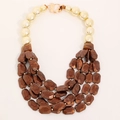 Handmade multi-layer bohemian statement necklace with gold beads and brown textured resins - Multi-layer Brown Beaded Style (X-1090)