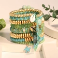 Multilayer bohemian beaded bracelet set featuring sea turtle, seashell, and star charms - Ocean Theme Multi-layer Beaded Set (S-492)