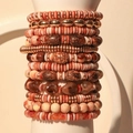 Bohemian multilayer acrylic bead bracelet set with rose gold and marble textured beads - 12-Piece Stackable Set