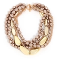 Vintage multi-layer beaded necklace with champagne crystals and golden metal droplets - Champagne Gold Multi-layer Beaded Style (X-1113)