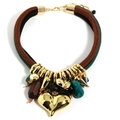 Multilayer cord necklace with large gold heart pendant and bohemian resin accents - Multicolor (X-1287 Multicolor)