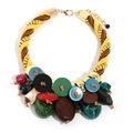 Bohemian statement ketting met kleurrijke harskralen en een dik gevlochten touw voor dames - Kleurrijk
