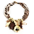 Retro leopard print necklace with gold metal ball and hollow butterfly charm details - Leopard Print Butterfly Style (X-1292)