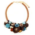 Collana bohémien fatta a mano con cordino in pelle e dischi di resina ambrata multistrato - Stile Bohemien Multicolore (X-1285)