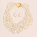 Mehrlagiges Perlenketten- und Ohrring-Set mit goldenem T-Verschluss im Vintage-Stil - Halskette + Ohrringe Set (X-1049)
