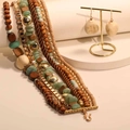 Set bohémien con collana multistrato e orecchini in perline di legno e pietre - Set Collana e Orecchini X-822