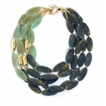 Bohemian multi-layer resin bead collar necklace with gradient blue tones and gold accents - Blue Green Gradient Marble Style (X-1322 Style 1)