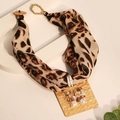 Handmade leopard print fabric square pendant necklace with pearls and stones - Style 2 (Leopard Pattern Design)