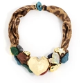Luxuriöse Leoparden-Satin-Halskette mit goldenem Herzanhänger und Edelsteinen - Mehrfarbig