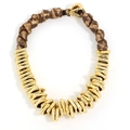 Retro goudkleurige metalen schakelketting met geweven luipaardprint touw voor dames - Gouden Luipaard Patchwork Stijl (X-1395)