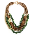 Collana etnica multistrato con perle di legno verdi e ciondoli in metallo oro - Stile Perline di Legno Verde e Marrone con Oro (X-1246)
